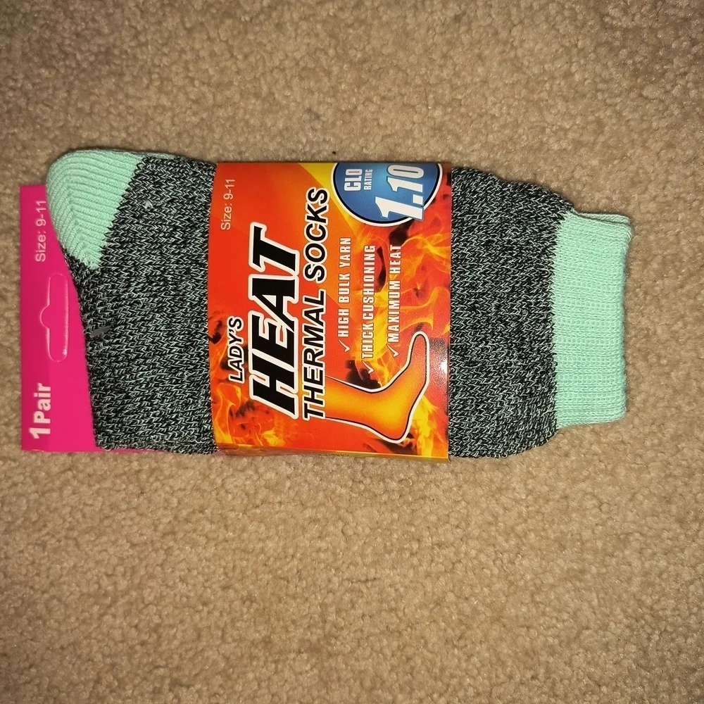 Thermal Crew-Length Socks in Gray and Green